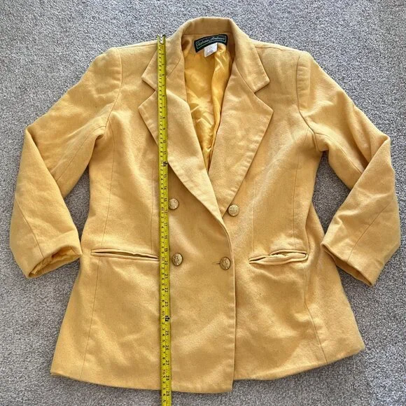 90s Vintage Stephanie Andrews 100% Pure Wool Retro Yellow Double Breasted Peacoa - Picture 8 of 8